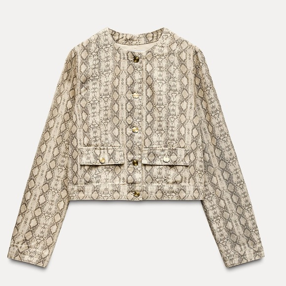 ZARA Snakeskin Print Denim Jacket blogger favorite - Picture 7 of 12